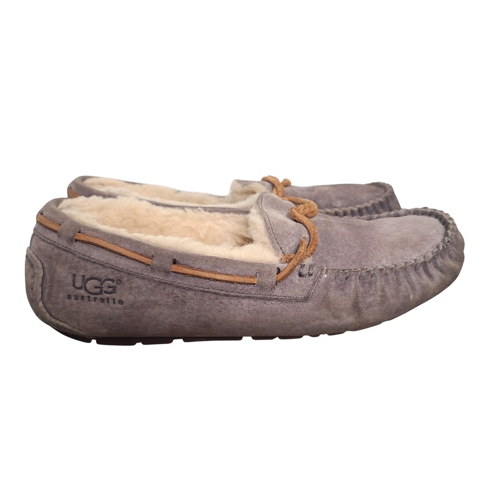 UGG Ansley Gray Suede Leather US 5 Slippers Loafers Comfy Cozycore‎ Shearling